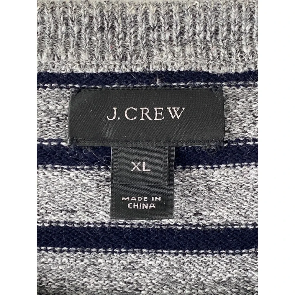 J Crew Mens‎ Rugged Striped Crewneck Sweater XL Pewter Gray Cotton Blokecore 90s